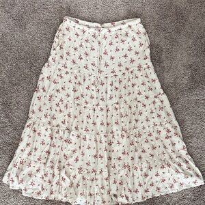 Free People Cream A-Line Skirt with Red Floral Pattern
